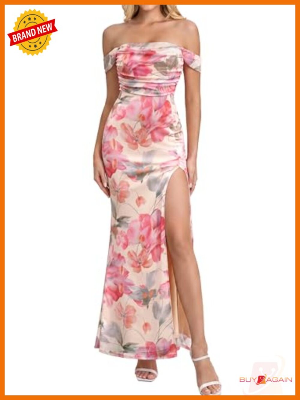 Off Shoulder Floral Slit Maxi Dress Wedding Guest Formal Gown